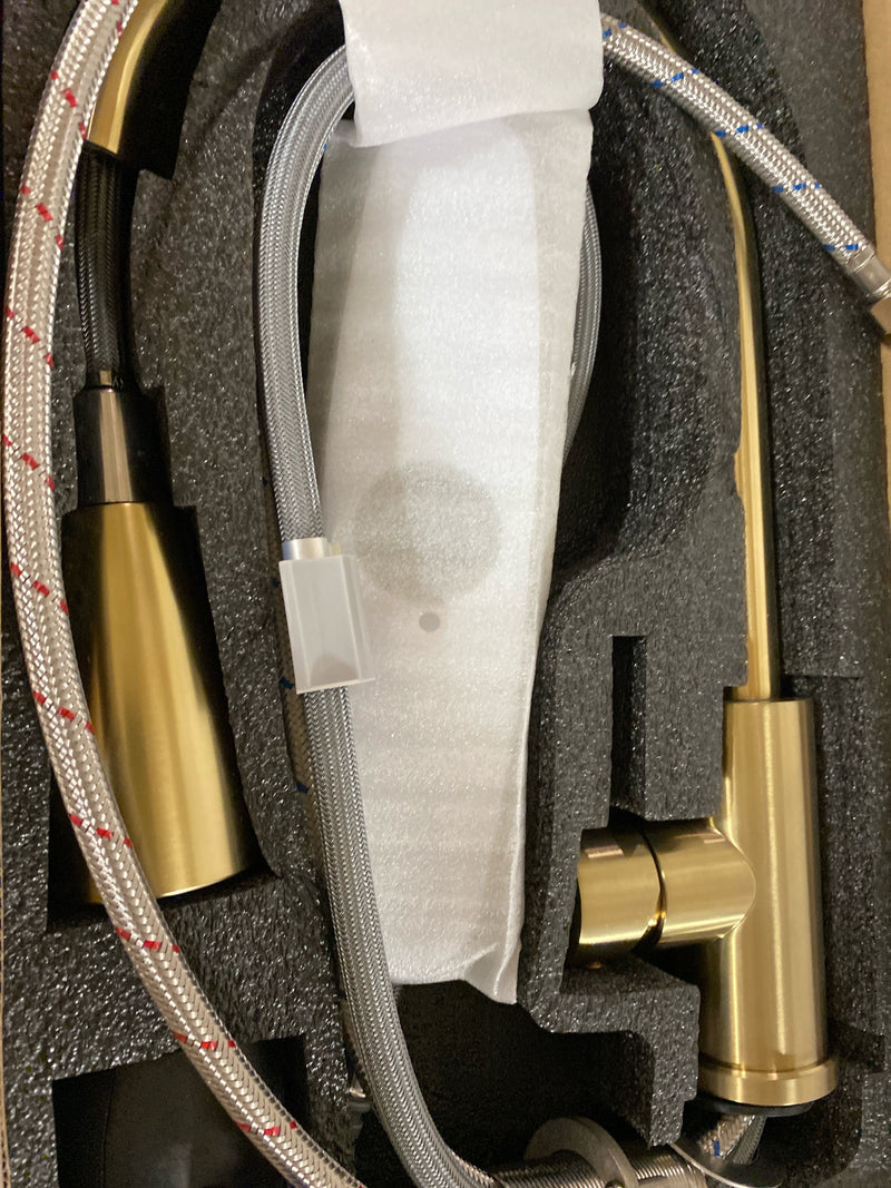 Bwe A-94034-BG Single Handle Pull Down Sprayer Kitchen Faucet Commercial Kitchen Sink Faucets for RV, Laundry in Brushed Gold