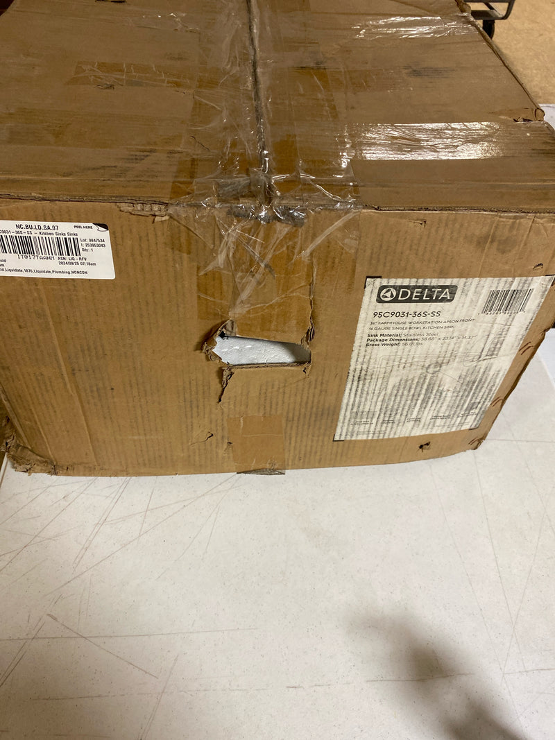 Delta 95C9031-36S-SS Rivet 16- Gauge Stainless Steel 36 in. Single Bowl Undermount Farmhouse Apron Workstation Kitchen Sink with Accessories