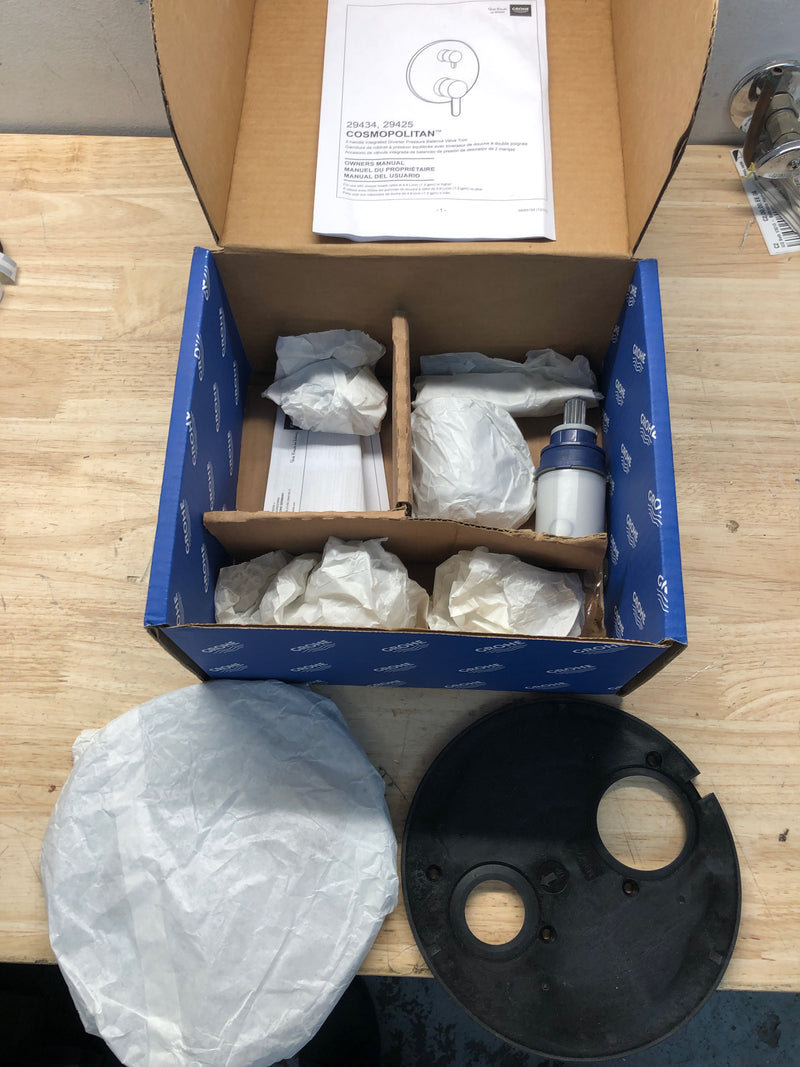 Grohe 29425000 Cosmopolitan Three Function Pressure Balanced Valve Trim Only with Dual Lever Handles and Integrated Diverter - Less Rough In - Starlight Chrome