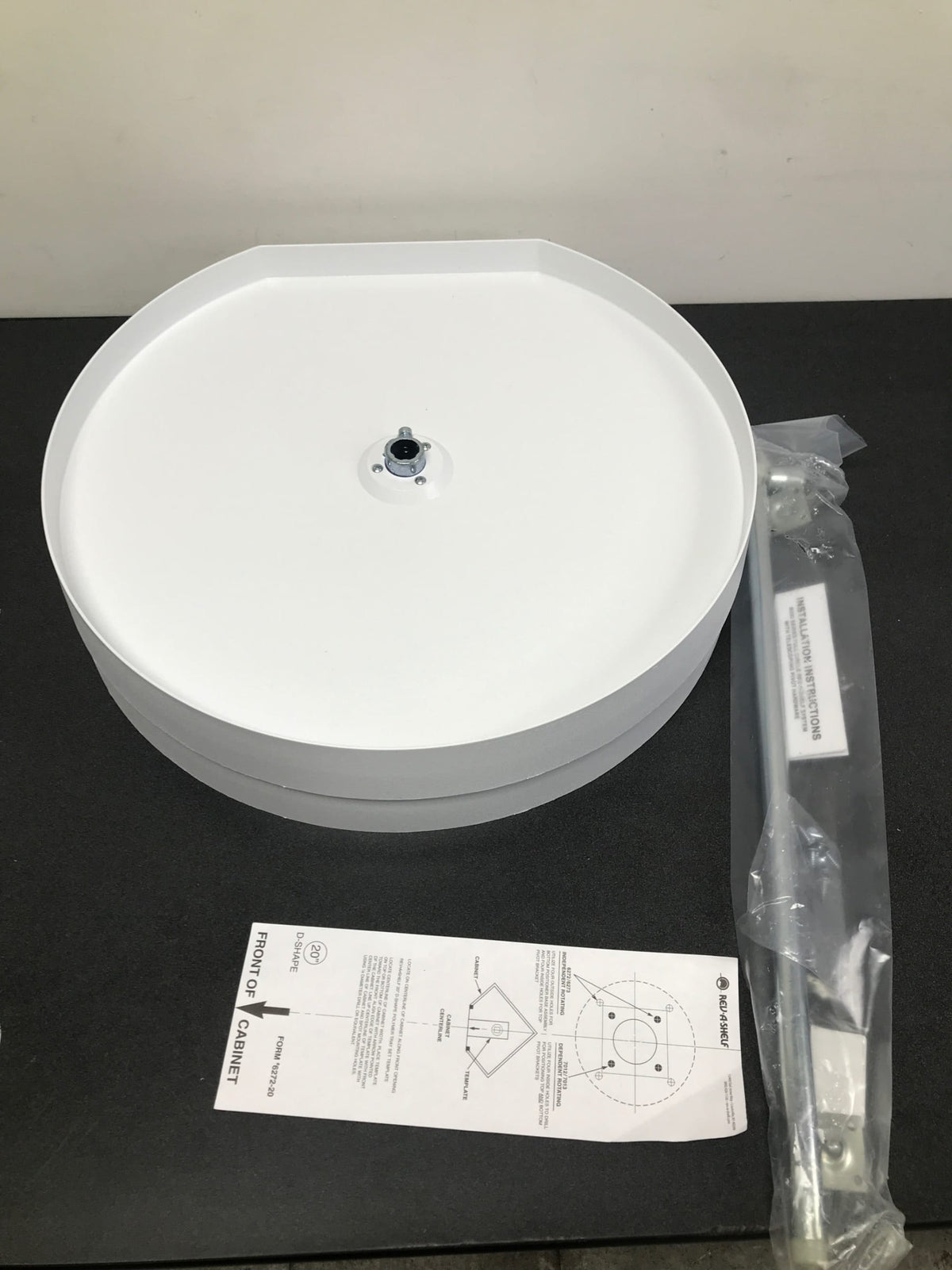Rev-A-Shelf 7012-20-11-52 RAS Polymer 20 Inch D-Shaped 2 Shelf Lazy Susan Set with Adjustable 24-31 Inch Shaft - White