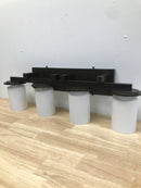 Justice Design Group FSN-8774-10-SEED-DBRZ Fusion 4 Light 29" Wide Bathroom Vanity Light with Cylindrical Seeded Glass Shades - Dark Bronze