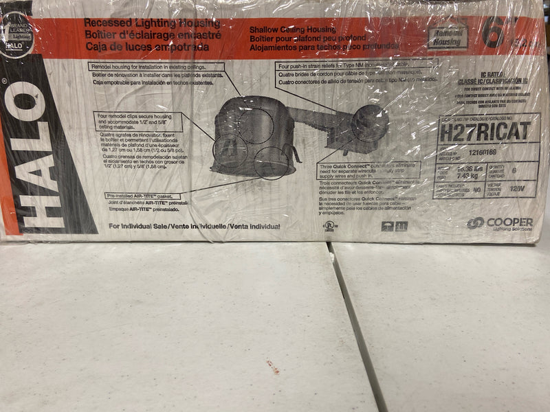 Halo H27RICAT-6PK H27 6 in. Aluminum Recessed Lighting Housing for Remodel Shallow Ceiling, Insulation Contact, Air-Tite (6-Pack)