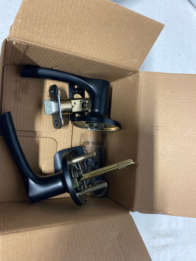 Kwikset 200HYL-514 Henley Passage Door Lever Set with Round Rose - Matte Black