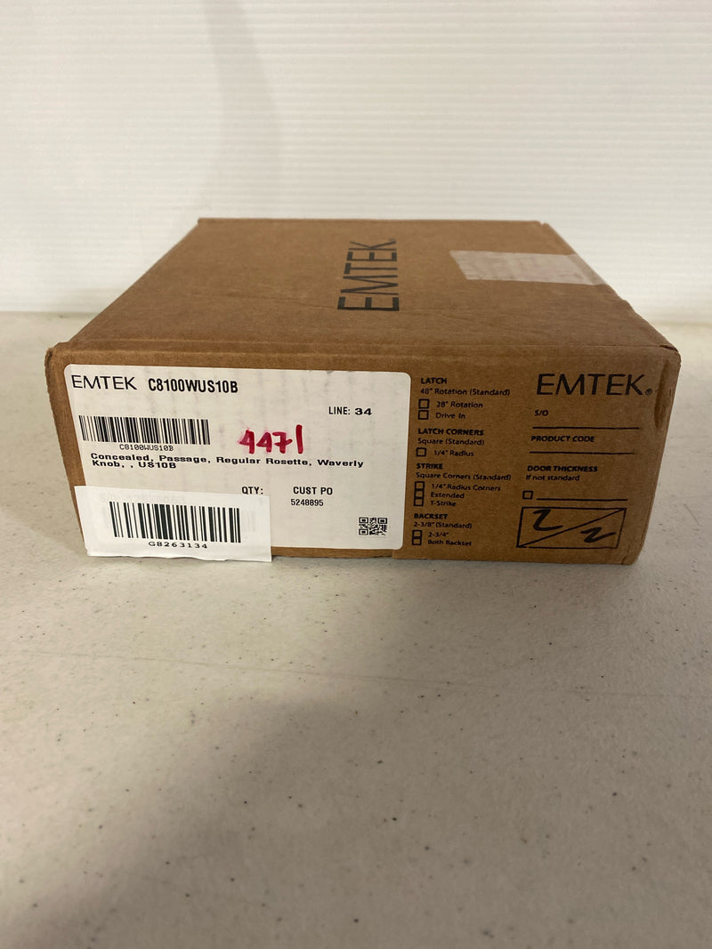 Emtek Concealed, Passage , Regular Rosette , Waverly Knob , Oil Rubbed Bronze US10B C8100WUS10B