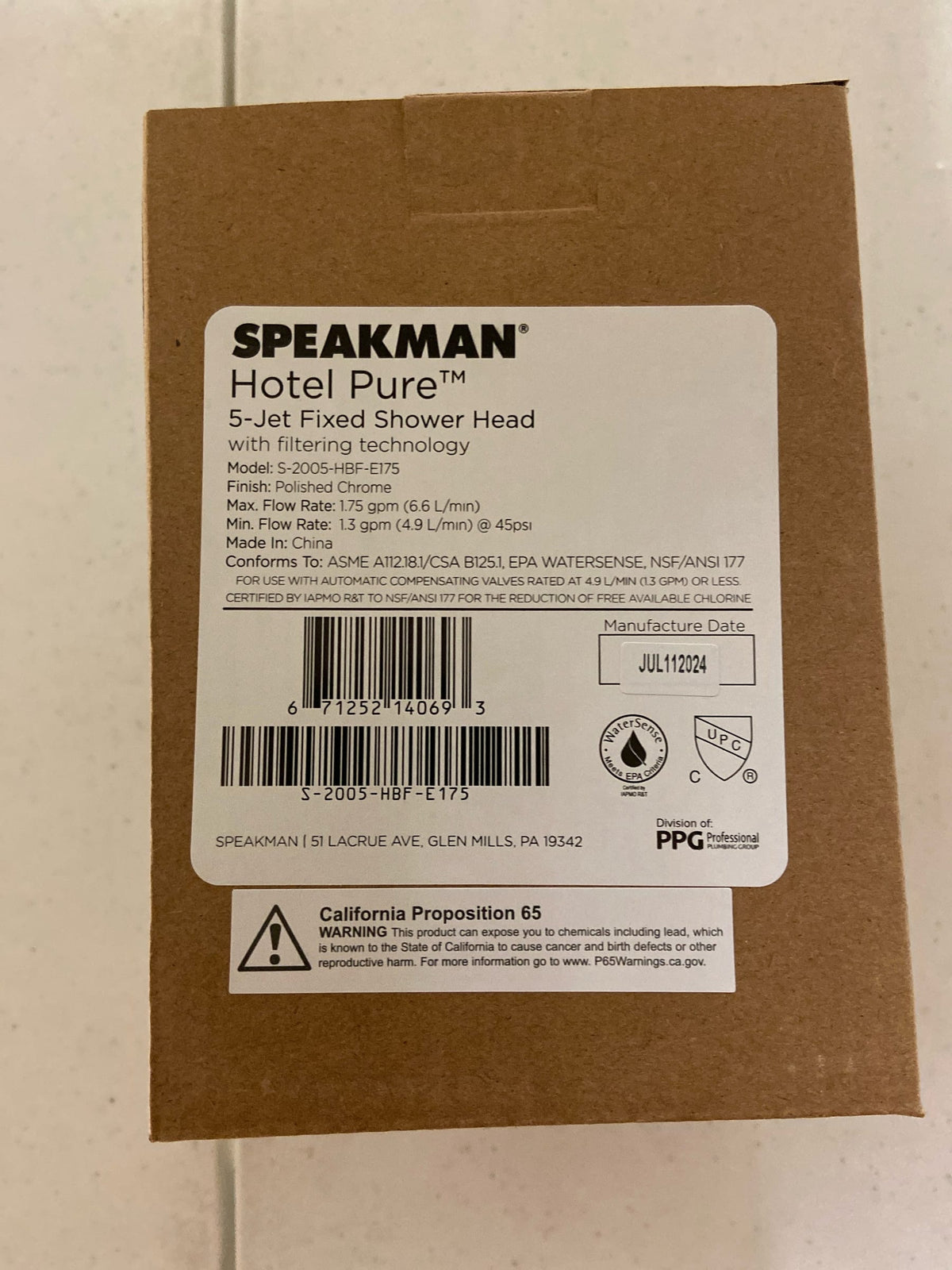 Speakman S-2005-HBF-E175 Hotel Pure 1.75 GPM Multi Function Shower Head - Polished Chrome