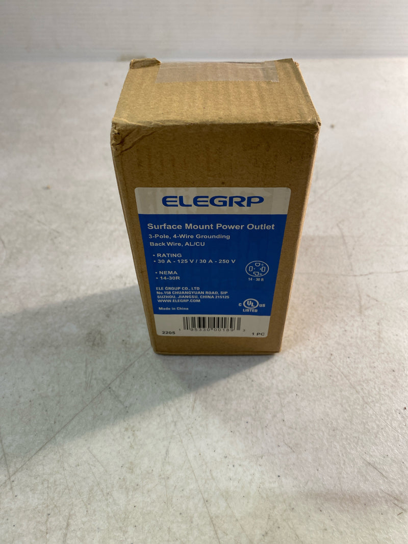 Elegrp 2205 30 Amp 125/250V, NEMA 14-30R Surface Mount Power Outlet, Single Straight Blade Range & Dryer Outlet Grounding, Black