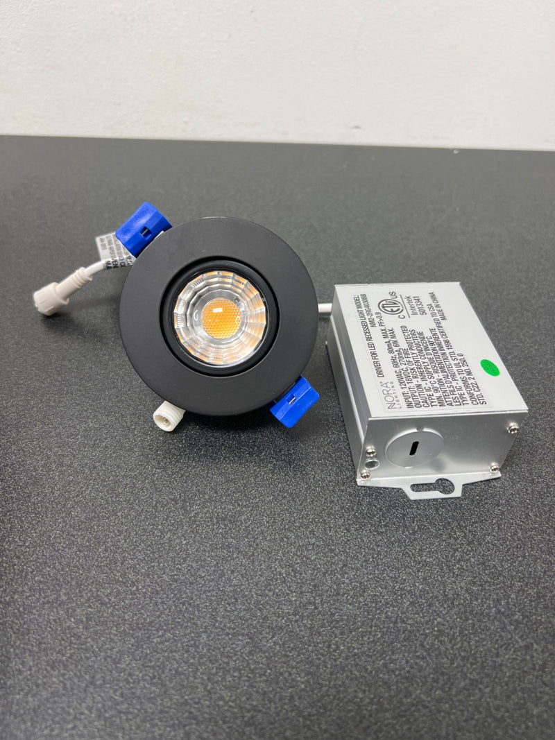 Nora Lighting NM2-2RG4030BB M2 LED Canless Recessed Fixture 2" Adjustable Trim - IC Rated and Airtight - 3000K - 400 Lumens - Black