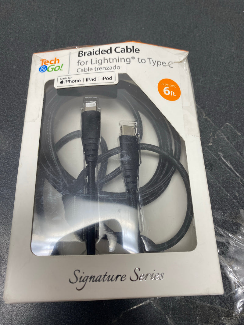 Tech and go 131 1319 TG3 6 ft. Braided Cable for Lightning to USB-C
