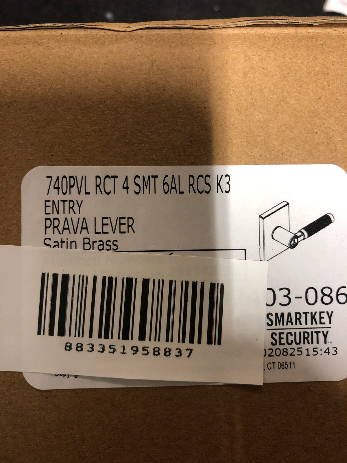 Kwikset 740PVLRCT-4S Prava Single Cylinder Keyed Entry Lever Set with Knurled Handle and Rectangle Rose Featuring SmartKey - Satin Brass