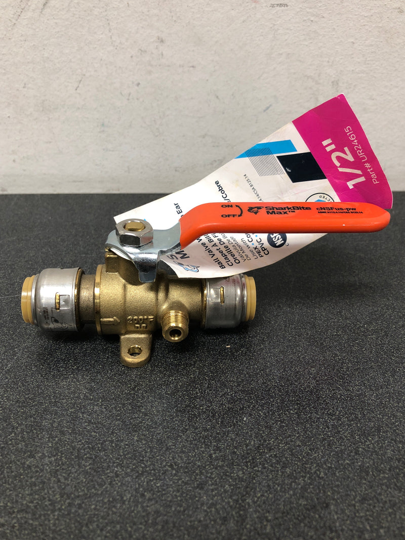 Sharkbite UR24615 Max 1/2 in. Brass Push-to-Connect Ball Valve with Drain and Drop Ear