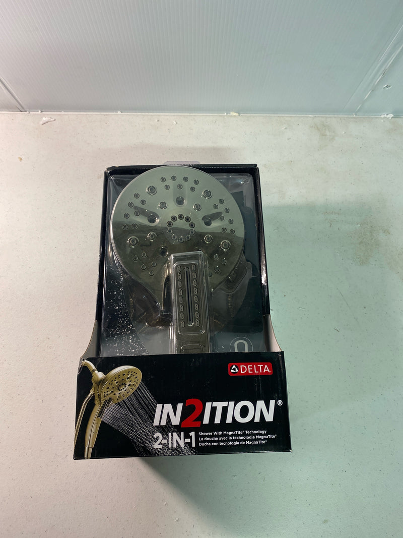 Delta 58620-PN-PR25-PK Universal Showering In2ition 2.5 GPM Multi Function Shower Head with Touch-Clean, MagnaTite, and H2Okinetic Technology - Lumicoat Polished Nickel