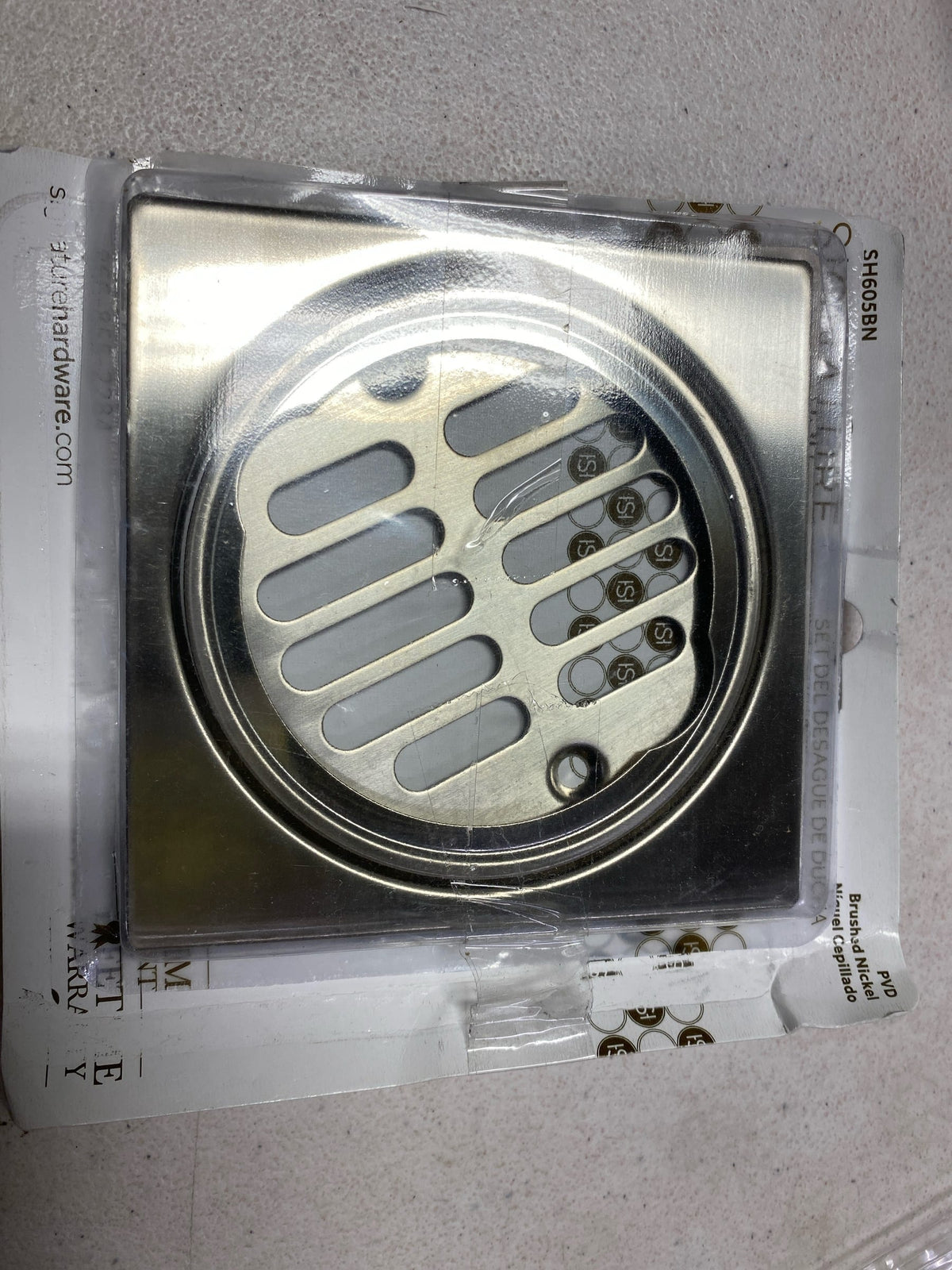Signature Hardware SH605BN Square Shower Drain Cover with Round Strainer - Brushed Nickel