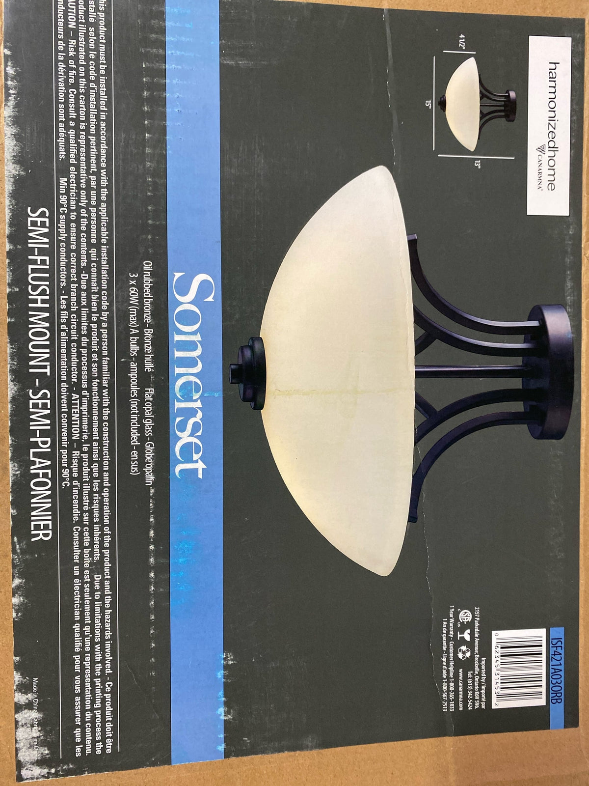 Canarm ISF421A03ORB Somerset 3 Light 15" Wide Semi Flush Bowl Ceiling Fixture - Oil Rubbed Bronze