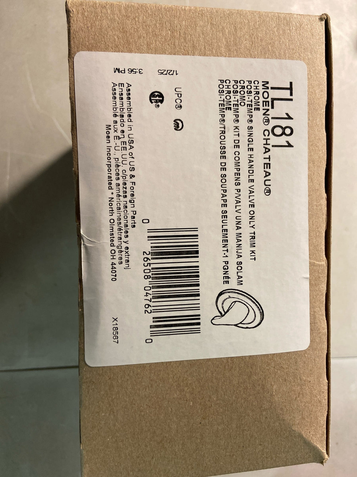 Moen TL181 Single Handle Posi-Temp Pressure Balanced Valve Trim Only from the Chateau Collection (Less Valve) - Chrome