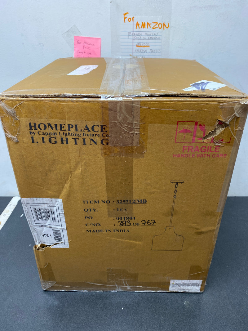 HomePlace Lighting 325712MB Crawford Urban/Industrial Clear Seeded Glass Jar Pendant Light, 1-Light 100 Watt, 15" H x 12" W, Matte Black