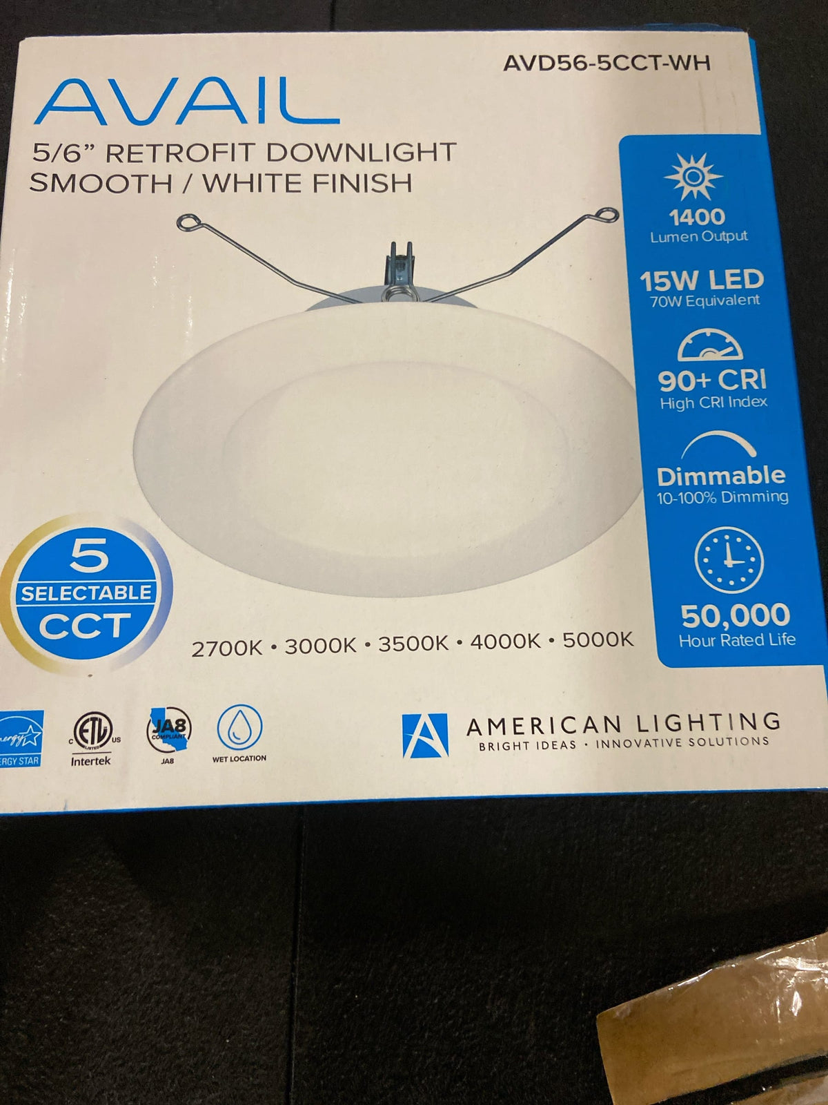 American Lighting AVD56-5CCT-WH Downlighting 5, 6" Integrated LED Reflector Recessed Trim - White