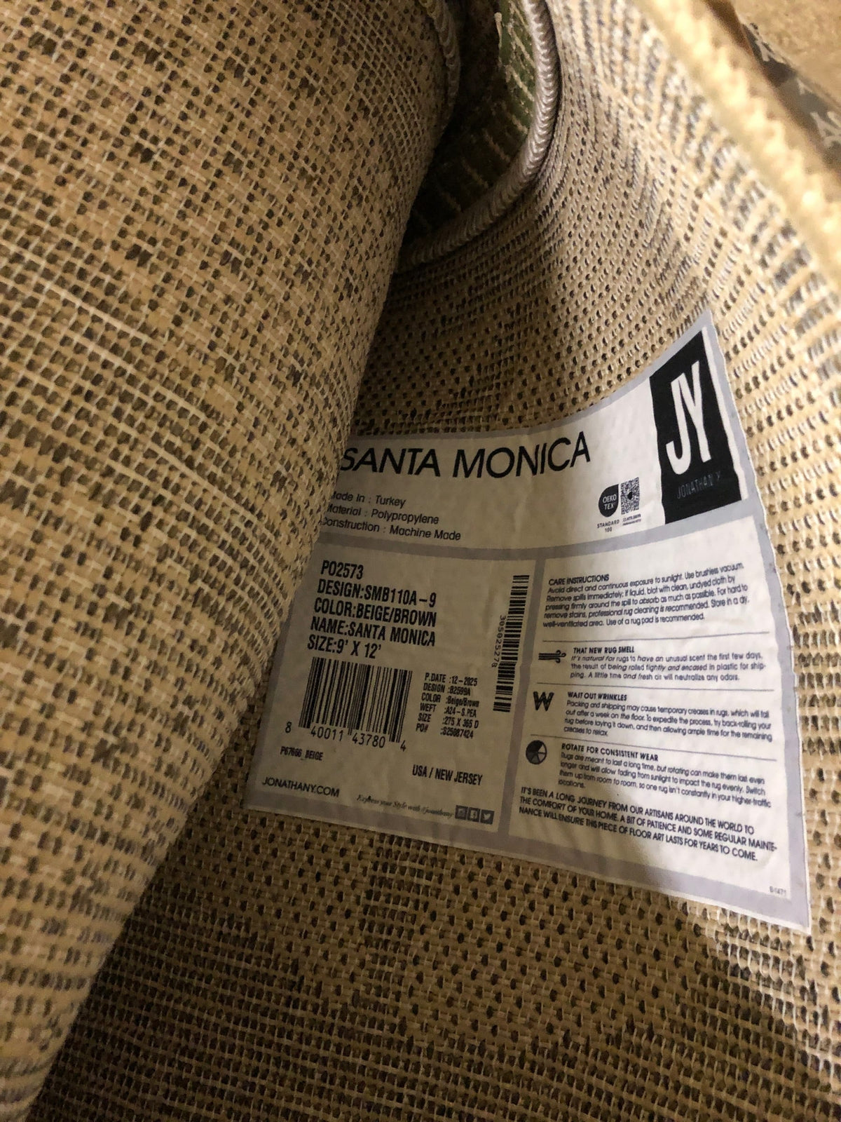 JONATHAN Y Lighting SMB110A-9 Santa Monica 9' x 12' Polypropylene Botanical Indoor/Outdoor Area Rug - Sage / Brown