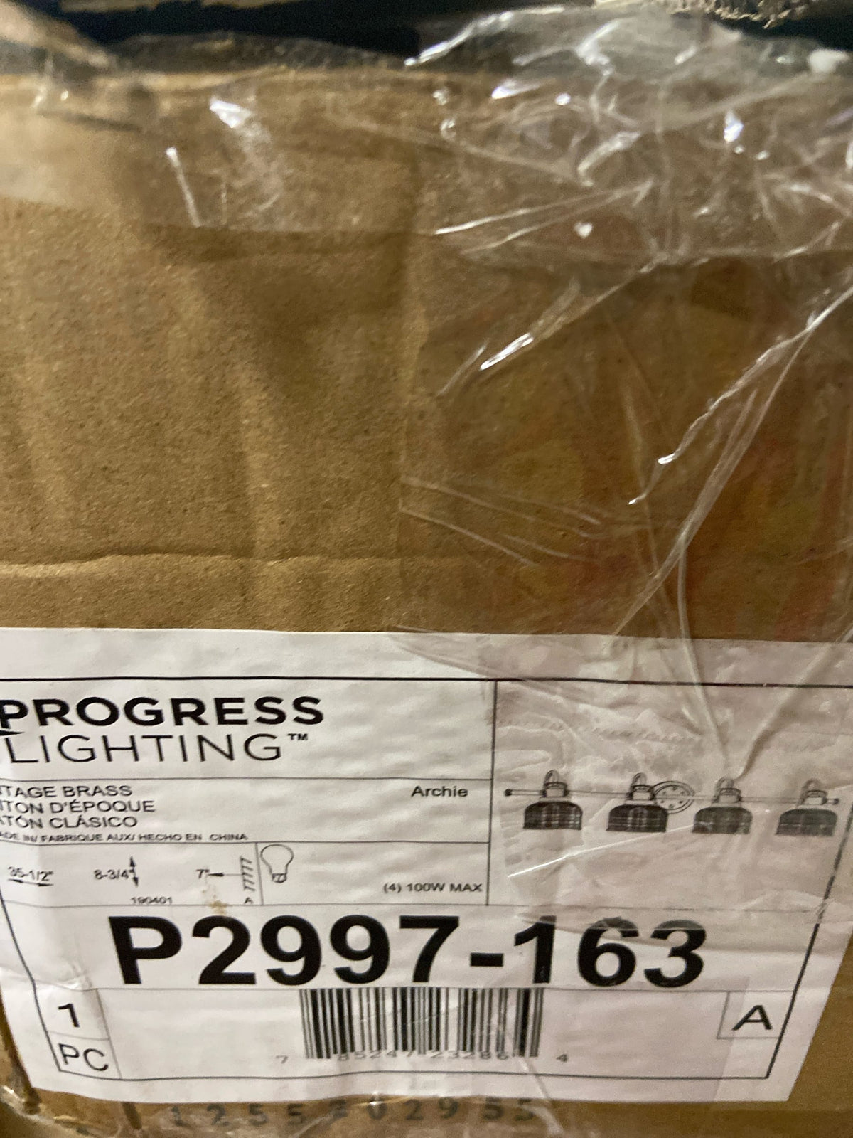 Progress lighting P2997-163 Archie Collection 35-1/2 in. 4-Light Gold Vintage Brass Clear Double Prismatic Glass Coastal Bathroom Vanity Light