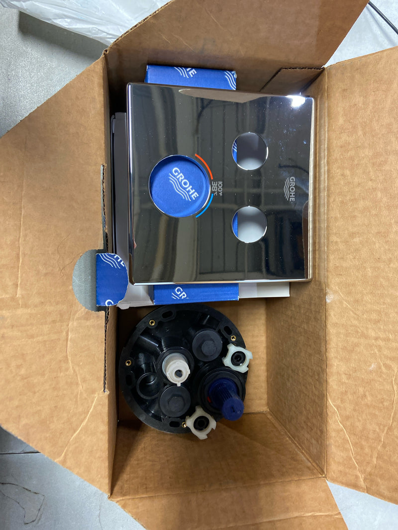 Grohe 29141000 Grohtherm Two Function Thermostatic Valve Trim Only with Triple Knob / Push Button Handles, Integrated Diverter, and Volume Control - Less Rough In - Starlight Chrome
