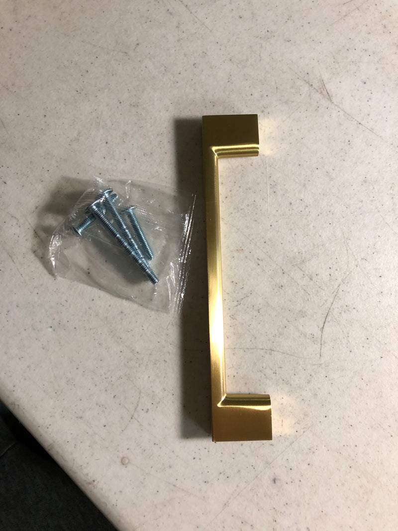 Jeffrey Alexander 635-128BG Sutton 5-1/16" (128 mm) Center to Center Square Linear Bar Handle Cabinet Handle / Drawer Pull - Brushed Gold