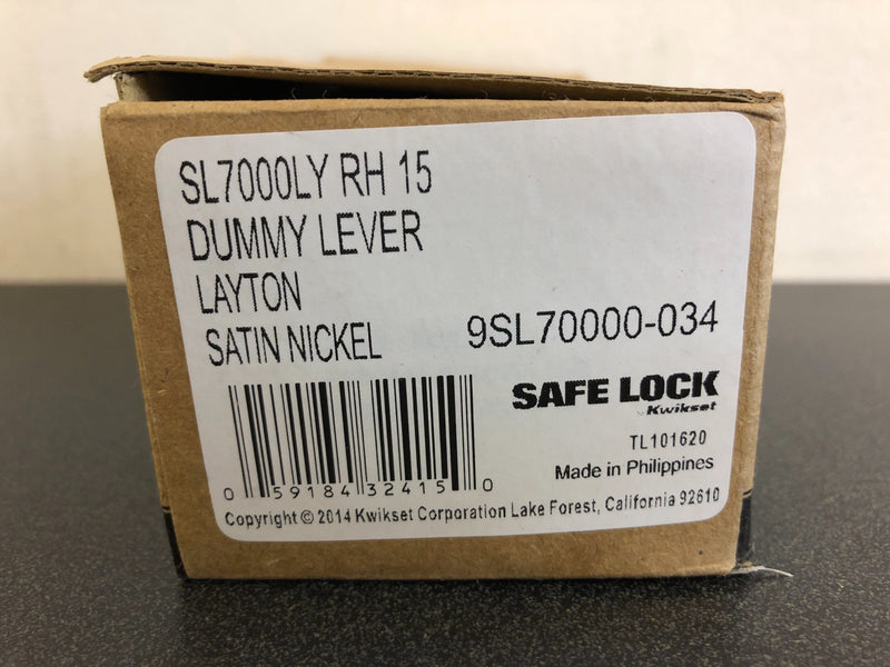 Kwikset Layton Right Handed Non-Turning One-Sided Dummy Door Lever - Satin Nickel