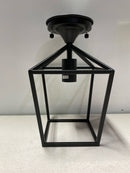 Yansun H-CL029BD 1-Light Black Modern Industrial Cage Semi Flush Mount Ceiling Light for Hallway Bedroom Farmhouse Kitchen Entryway Hall