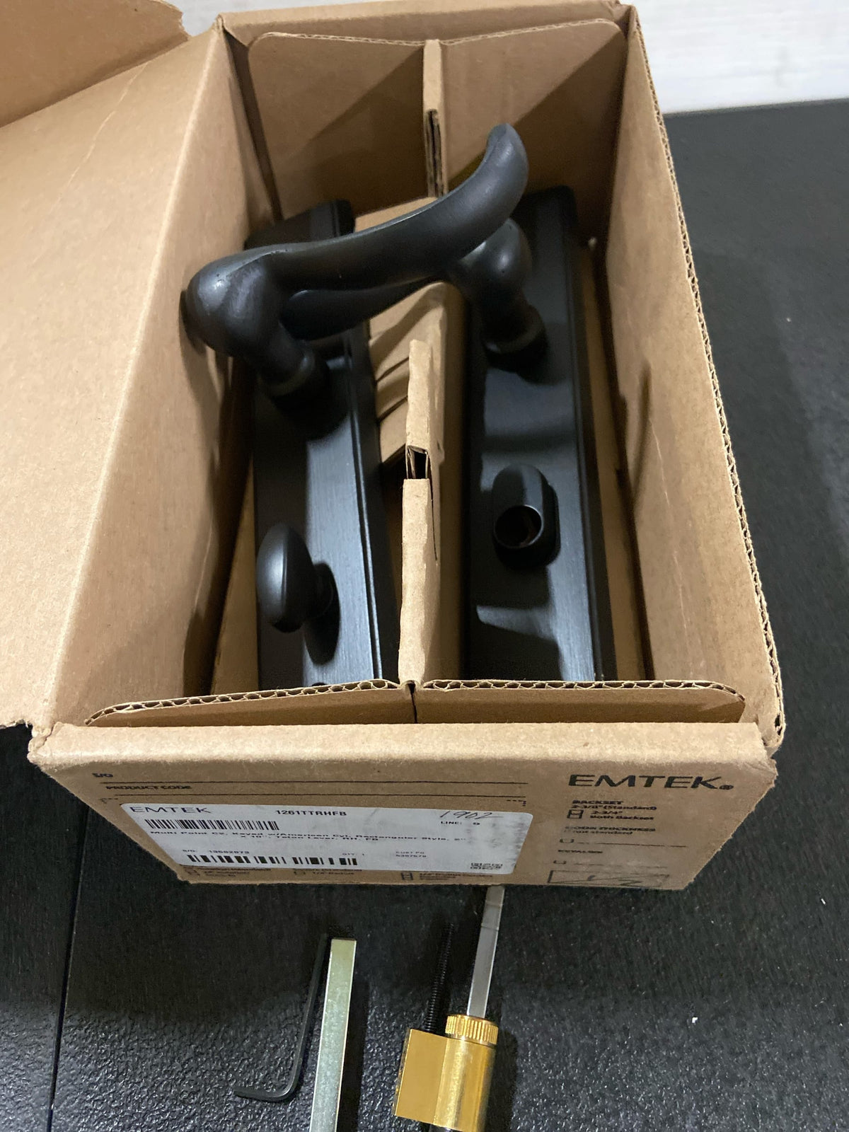 Emtek 1261FB RH Teton Lever Sandcast Bronze Door Configuration 2 Keyed Entry Multi Point Trim Lever Set with American Cylinder Above Handle - Flat Black Bronze