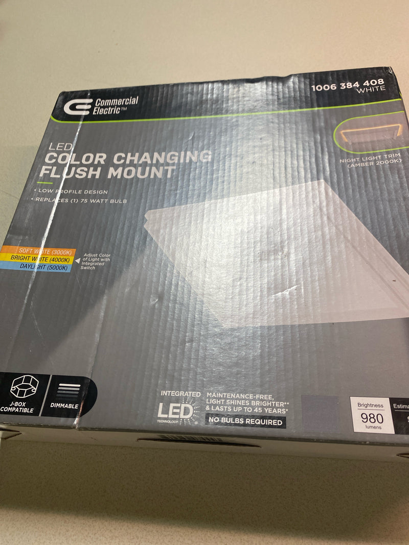 Low Profile 9 in. White Square LED Flush Mount with Night Light J-Box Compatible