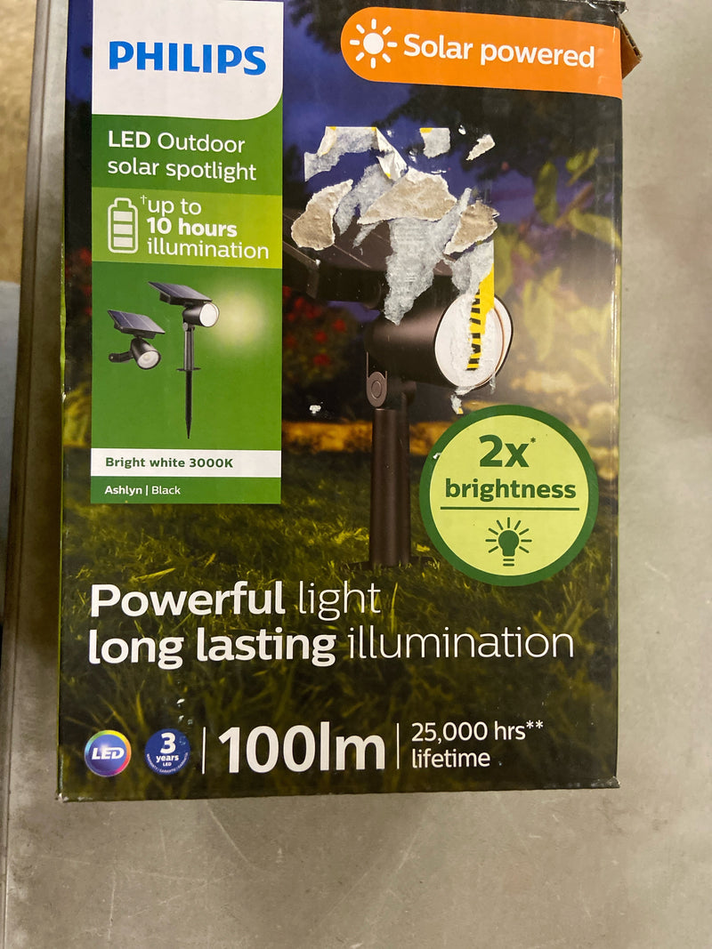 Philips Ashlyn LED Solar Landscape Path Light, Long Lasting Bright White Light, 3000K, High Lumen, 100 Lumens, Wall or Ground Spot, IP44, 1-Pack