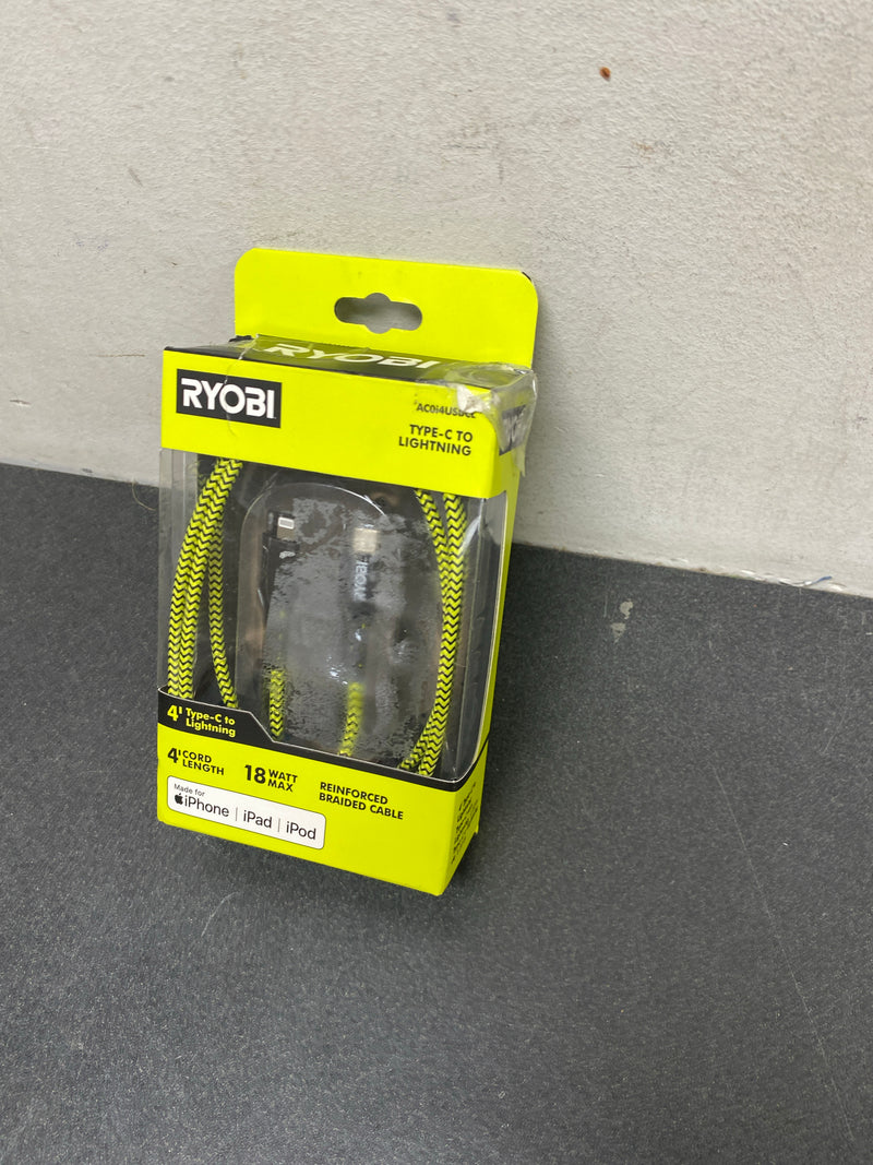 Ryobi AC0I4USBCL 4 ft. Nylon Cable USB-C to Lightning