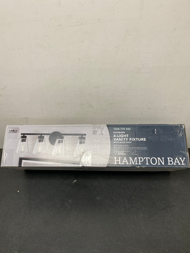 Hampton bay HD32661D3 Eastburn 28.13 in. 4-Light Matte Black Vanity Light with Clear Glass Shades
