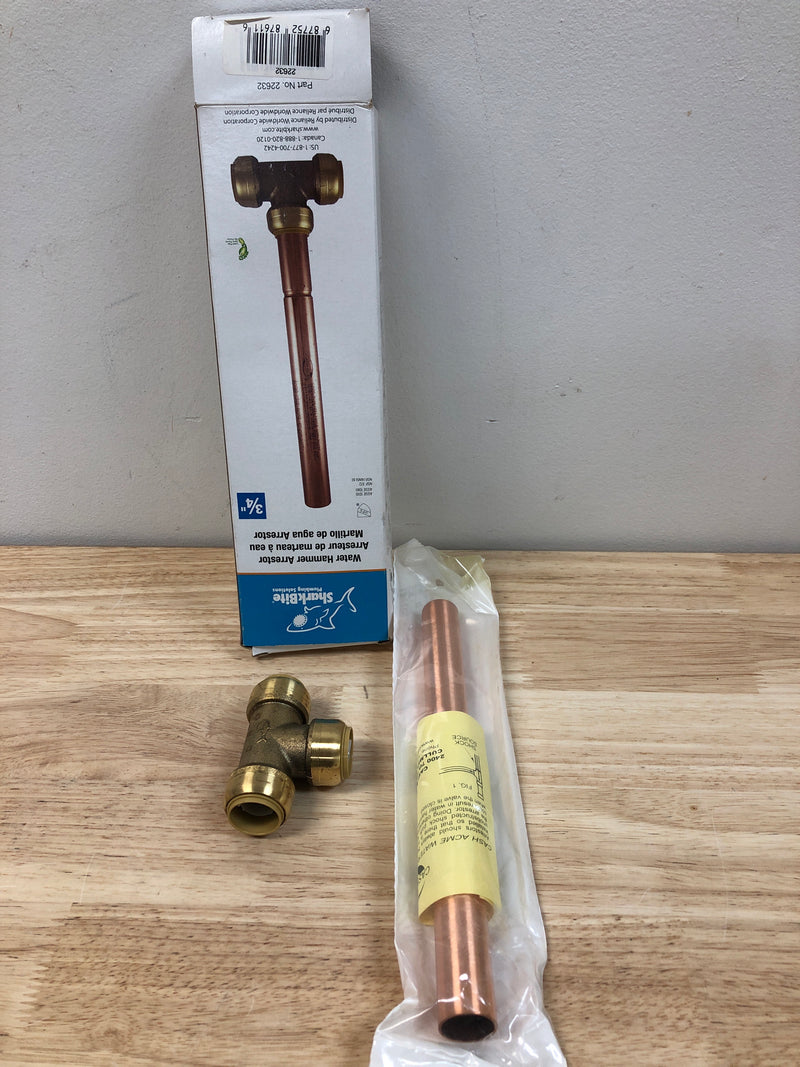 SharkBite 3/4 Inch Residential Water Hammer Arrestor, Push to Connect Brass Plumbing Fittings, PEX Pipe, Copper, CPVC, PE-RT, HDPE, 22632LF