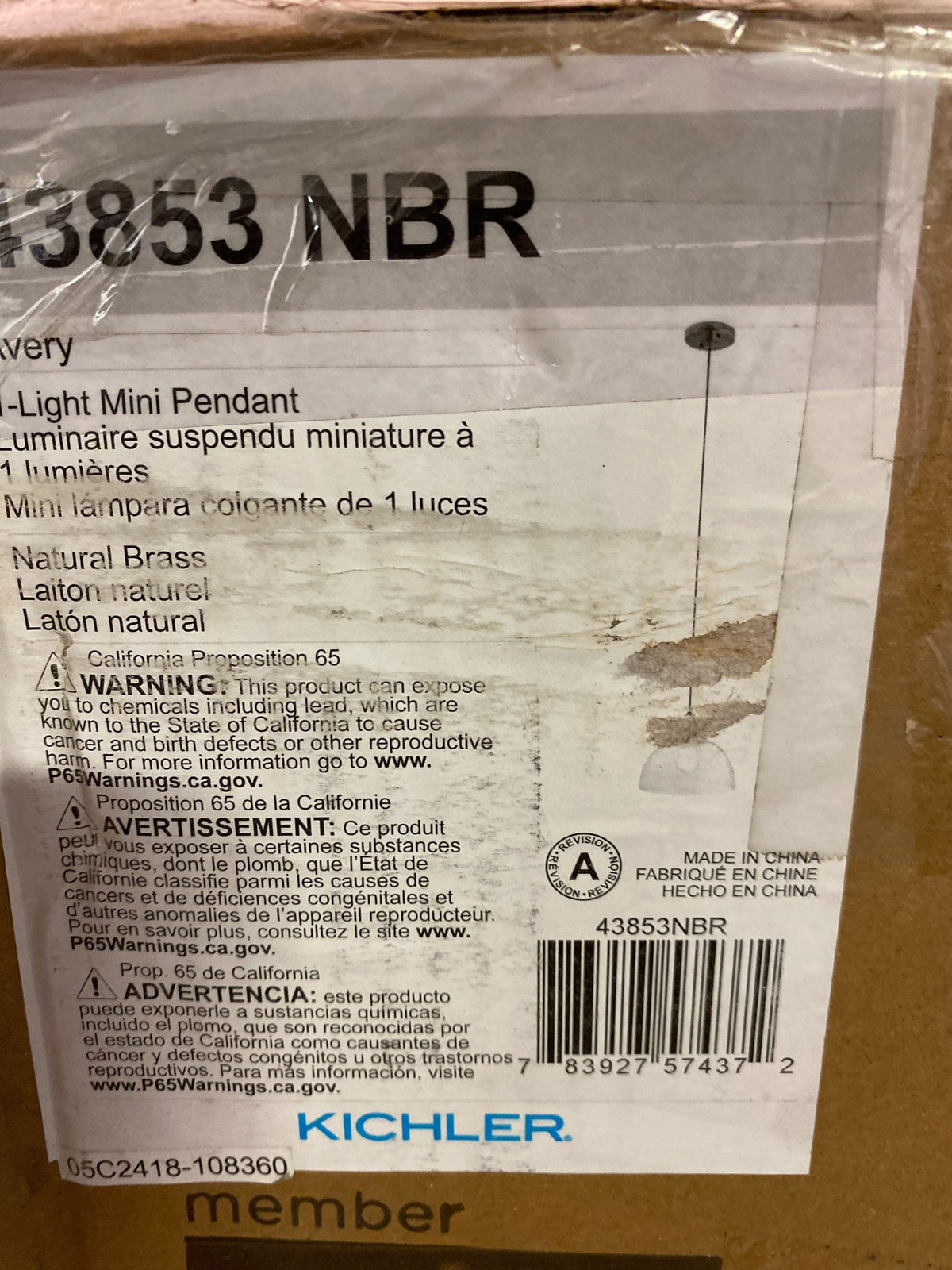 Kichler 43853NBR Avery Single Light 10" Wide Pendant with Clear Seedy Glass Shade - Natural Brass