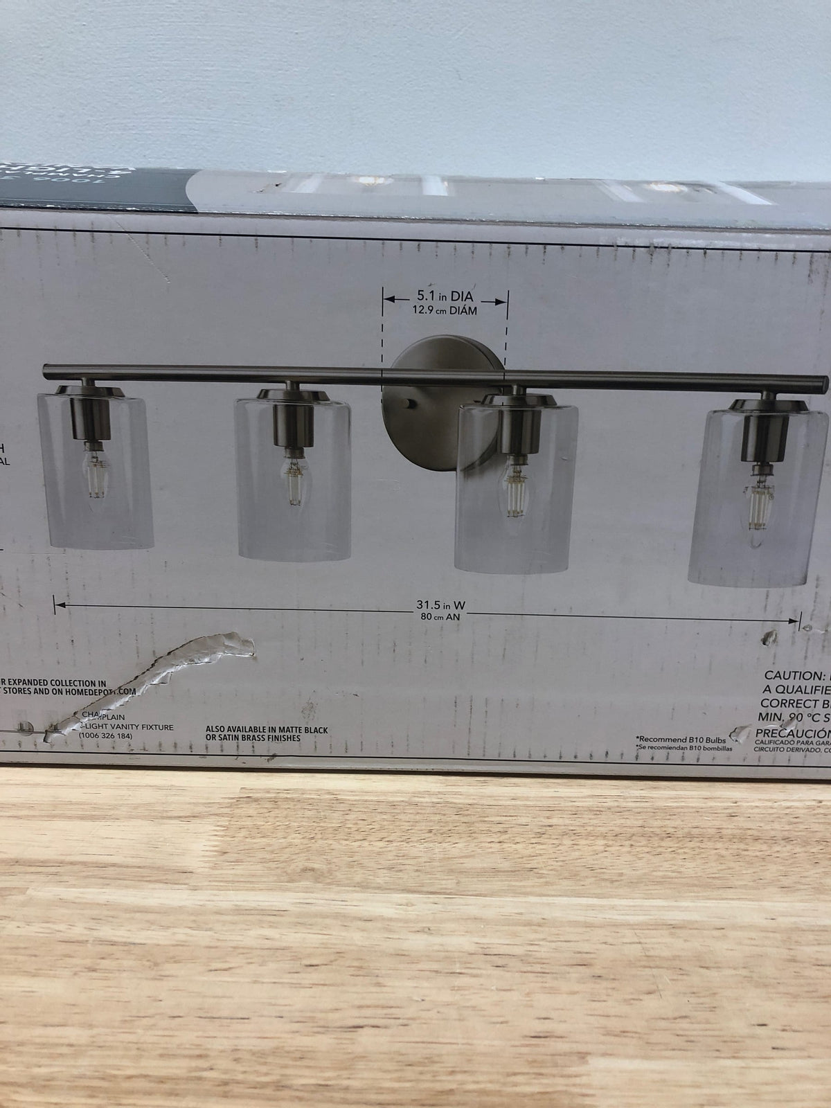 Hampton bay 1024HBBNDI Champlain 31.5 in. 4-Light Brushed Nickel Modern Bathroom Vanity Light with Clear Glass Shades