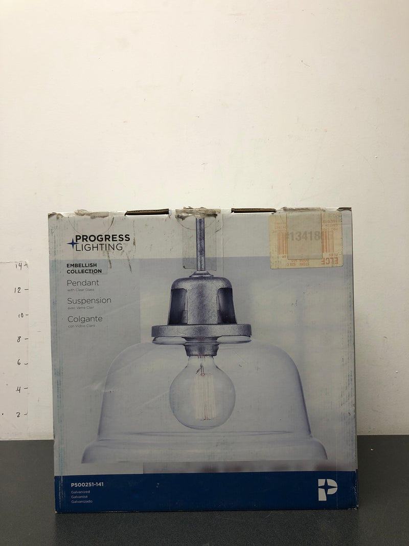 Progress Lighting Embellish Galvanized Coastal Clear Glass Bell Pendant Light