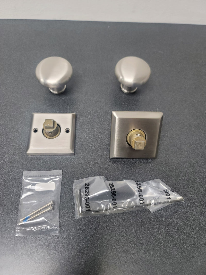 Baldwin FDROUTSR150 Round Non-Turning Two-Sided Dummy Door Knob Set with Square Rose - Satin Nickel