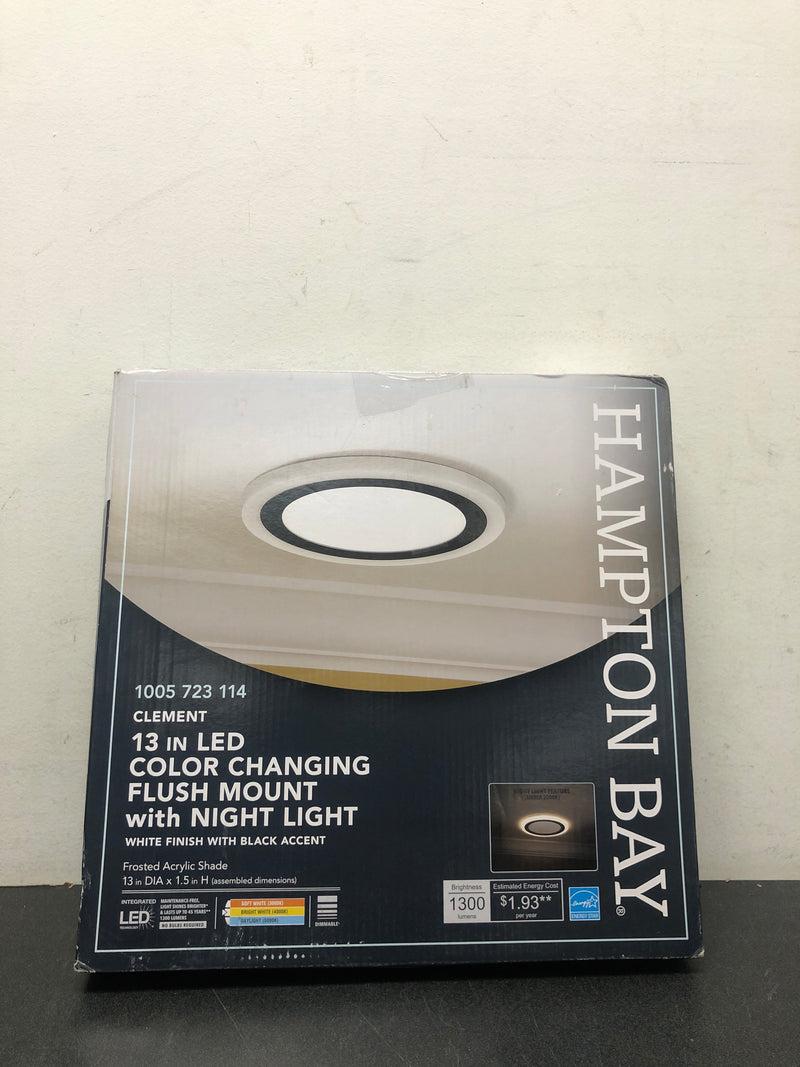 Hampton bay FP13/3CCT/NL/HD Clement Round Flat Panel 13 in. Black Indoor Integrated LED Flush Mount with Color Changing and Night Light
