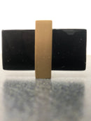 Sietto K-1903-SB Adjustable 2 Inch Long Rectangular Cabinet Knob with Black Glass - Satin Brass