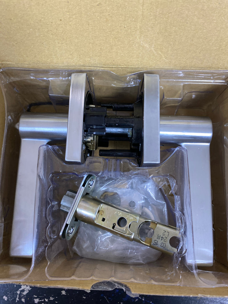 Kwikset 740HFLSQT-26DS Halifax Single Cylinder Keyed Entry Door Lever Set with Square Rose and SmartKey - Satin Chrome
