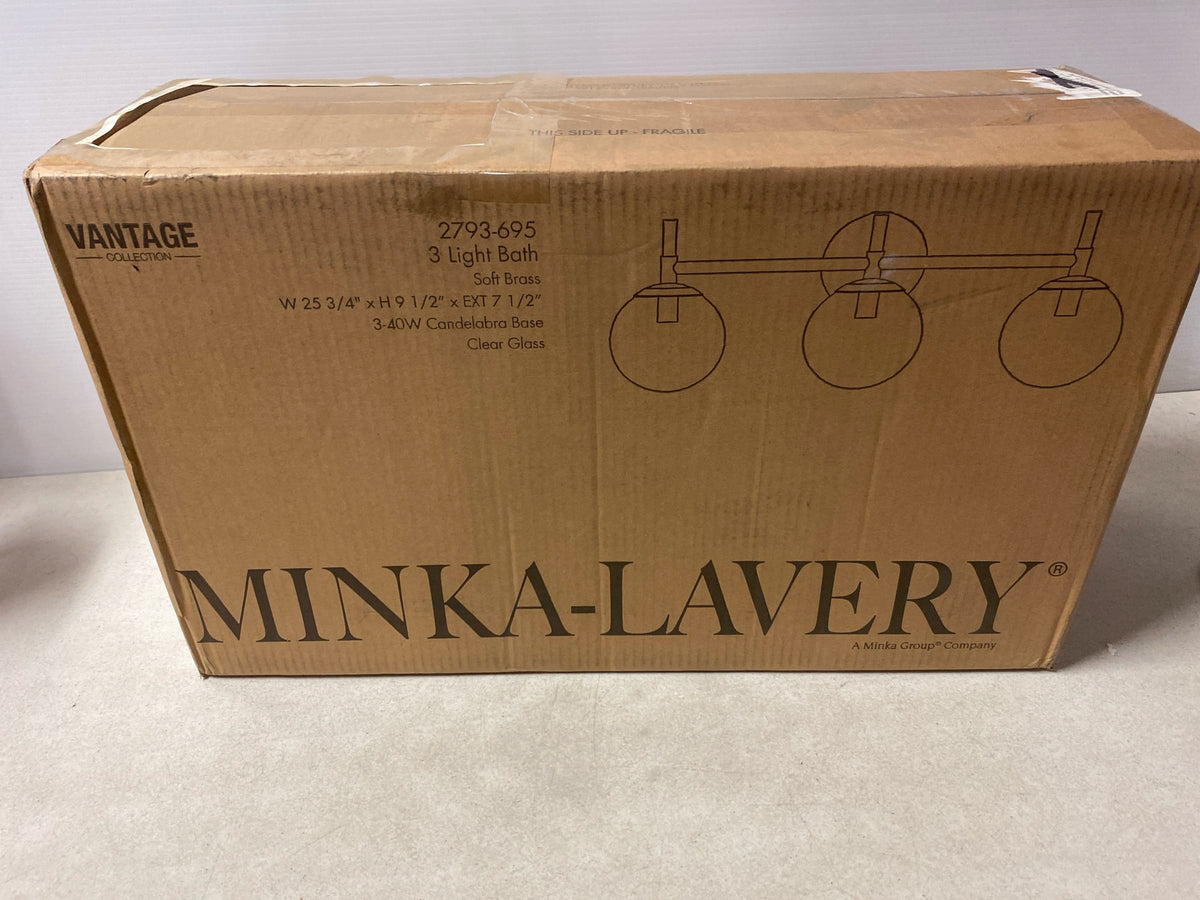 Minka Lavery 2793-695 Auresa Vanity Bath Light, 3-Light, 120 Total Watts, 25.63-in H x 9.38-in W, Soft Brass