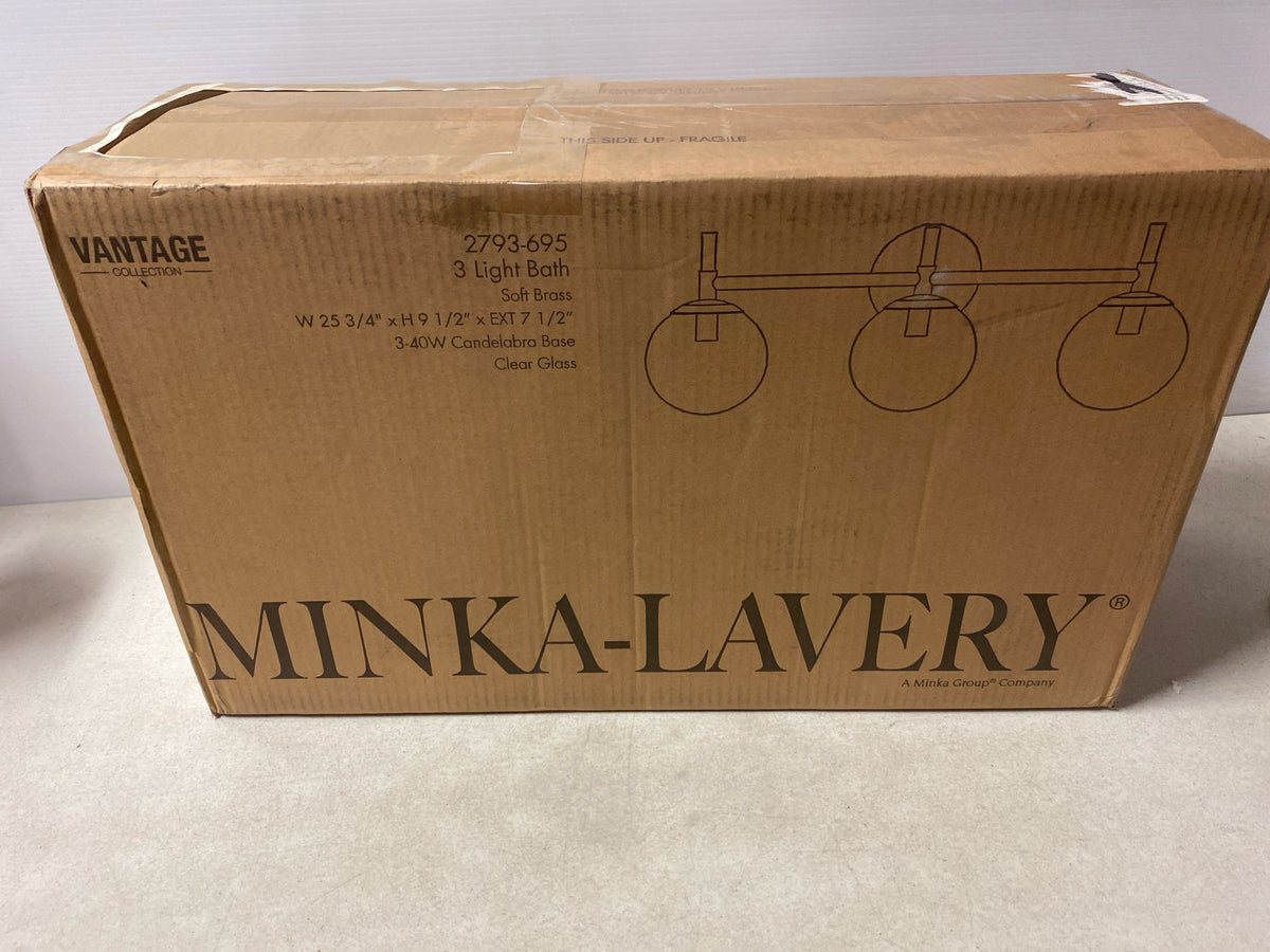Minka Lavery 2793-695 Auresa Vanity Bath Light, 3-Light, 120 Total Watts, 25.63-in H x 9.38-in W, Soft Brass