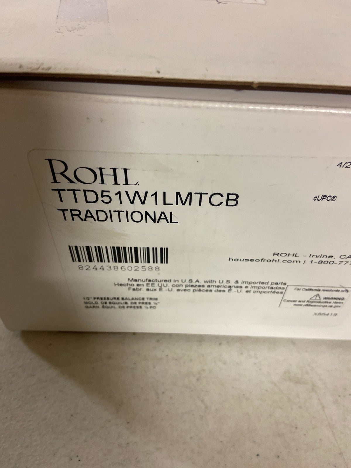 Rohl TTD51W1LM Pressure Balanced Valve Trim Only with Single Lever Handle - Less Rough In - Tuscan Brass