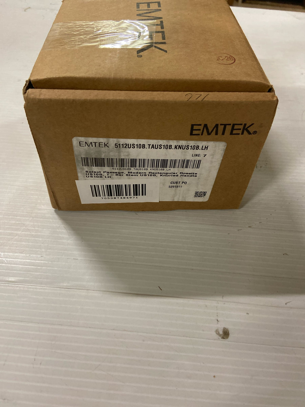 Emtek Select Passage, Modern Rectangular Rosette, T-Bar Stem, Knurled Handle, Oil Rubbed Bronze, LH