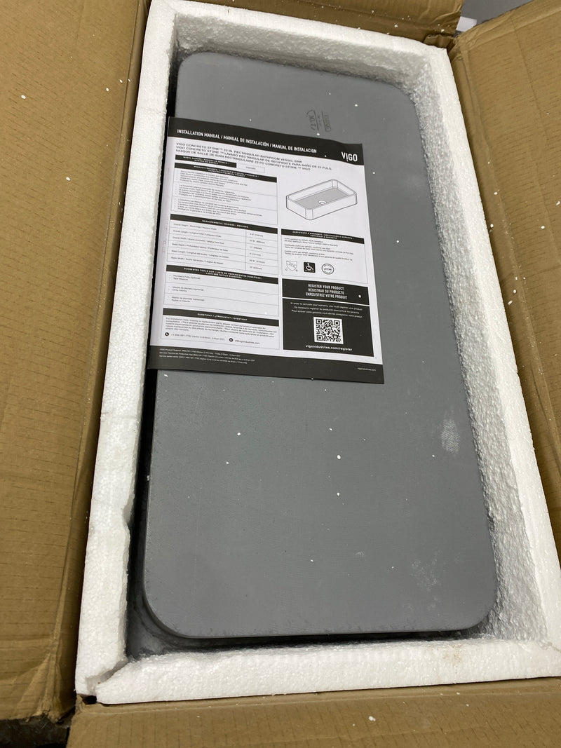 Vigo VG04060 Concreto Stone 23-5/8Concreto Stone 11" Rectangular Concrete Vessel Bathroom Sink - Gray