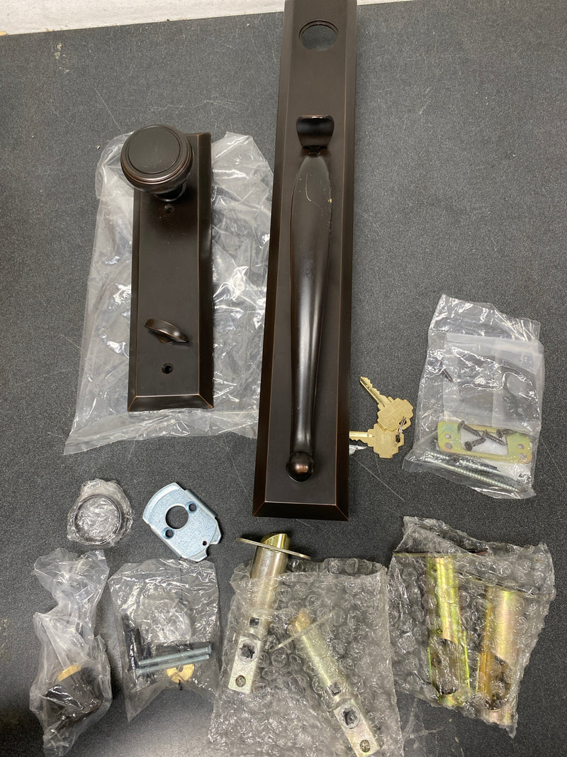 Emtek 4415NWUS10B Jefferson Full Plate Single Cylinder Keyed Entry Handleset with Norwich Interior Knob - Oil Rubbed Bronze