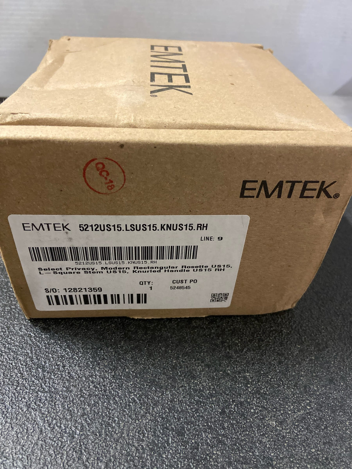 Emtek 5212US15.LSUS15.KNUS15.RH Privacy, Modern Rectangular Rosette US15, L-Square Stem US15, Knurl...