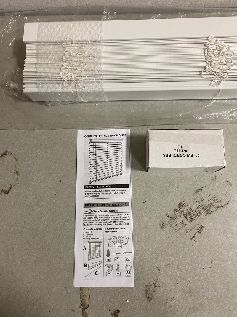 Perfect lift window treatment QJWT284640 White Cordless Room Darkening Faux Wood Blinds with 2 in. Slats - 29 in. W x 64 in. L