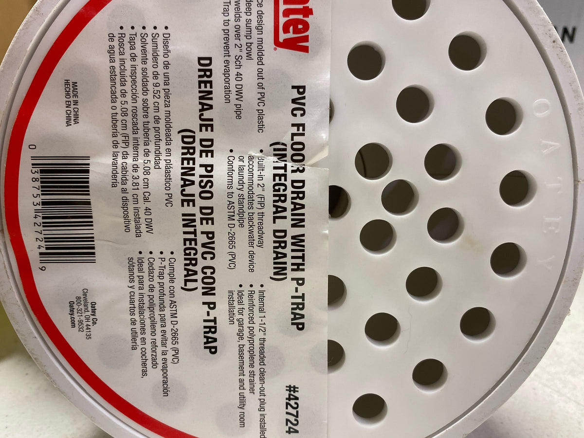 Oatey 427242 Round White PVC Floor Drain with P-Trap, Cleanout and Screw-In Drain Cover