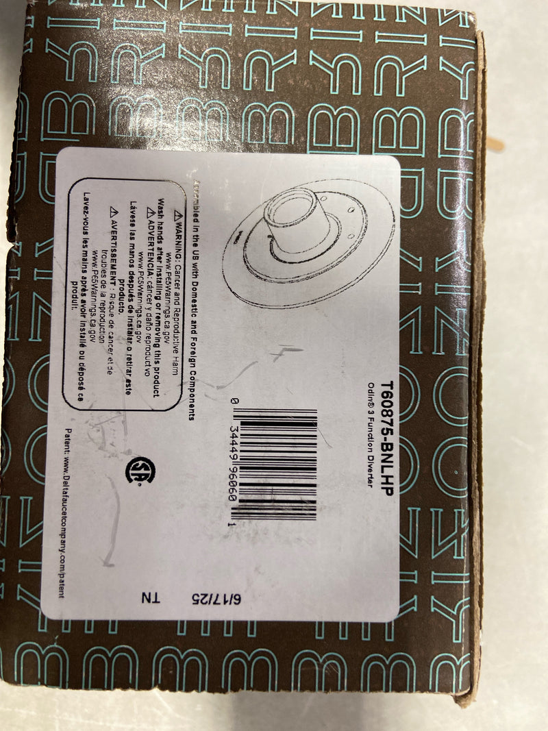 Brizo T60875-BNLHP Odin Three Function Diverter Valve Trim Less Handle and Rough-In Valve - Two Independent Positions, One Shared Position - Brilliance Brushed Nickel