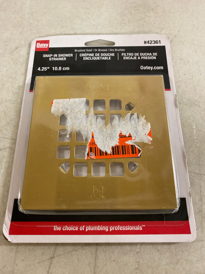 Oatey 42361 Universal 4-1/4 in. Snap-Tite Square Shower Strainer in Brushed Gold